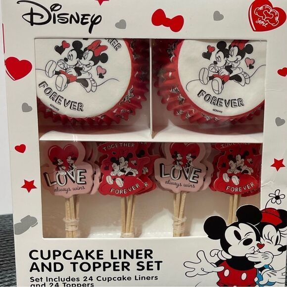 Disney Mickey & Minnie Cupcake Liners & Toppers set of 48 and Cupcake stand NWT - Picture 3 of 5